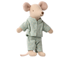 The PRE-ORDER: Little Brother Mouse in Matchbox (Aprox. Ship Date: Early November) stands upright in soft, light blue pajamas with white polka dots against a plain beige background.