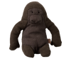 The Maileg Gorilla, Mini is a dark brown plush toy shaped like a gorilla, made of soft fabric with stitched facial features and a small side tag—perfect for Safari friends collections.