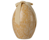 The Maileg Easter Egg, Medium - Cream Yellow is a decorative metal egg with a yellow and white floral pattern and a cream bow, perfect for festive gifting or display.