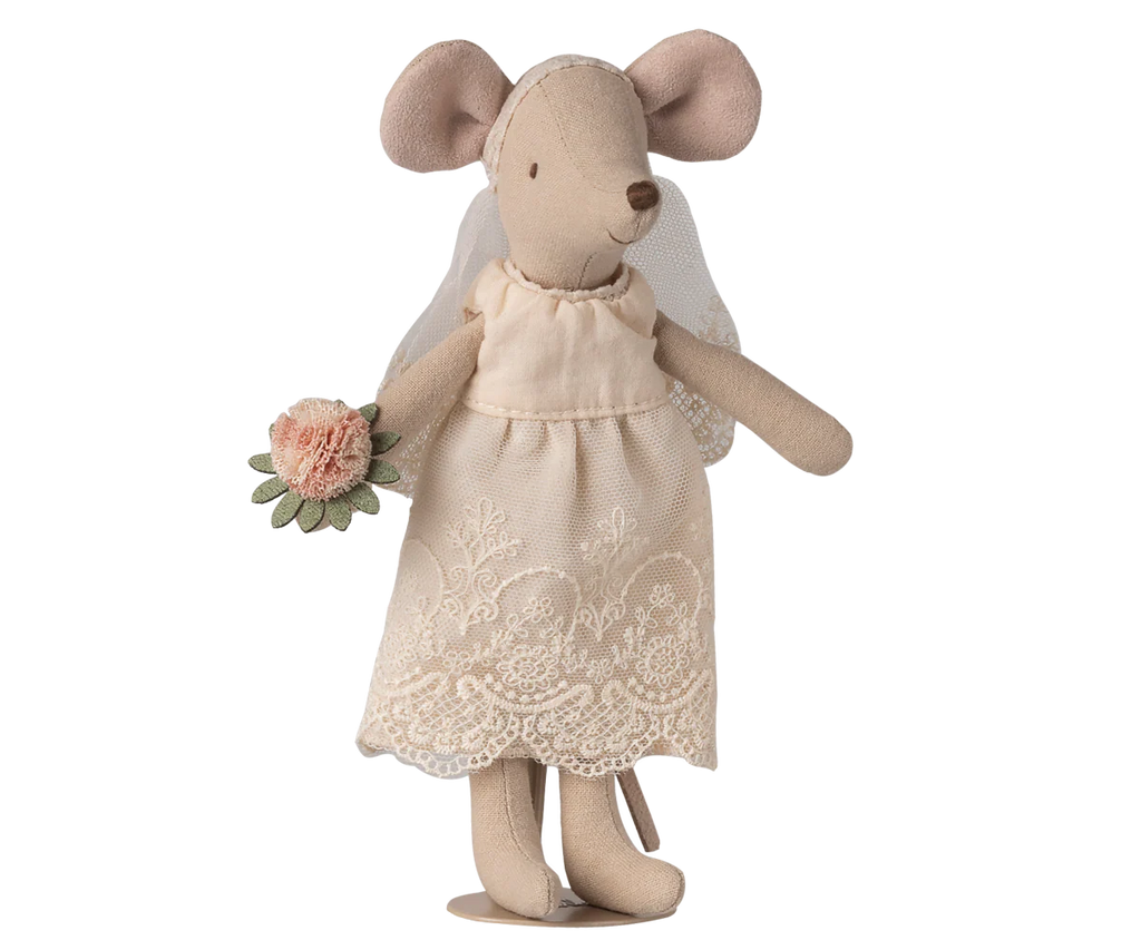 The Maileg Wedding Mice Couple in Box, Mum and Dad (arriving 06/15/26), features fabric mice dressed as bride and groom—a delightful collectible, perfect as a unique wedding gift or keepsake.