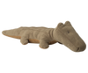The Maileg Crocodile, Medium - Olive Green is a huggable, minimalist plush toy in a muted olive hue, lying flat on its belly—ideal for soft toy lovers and cozy cuddles.