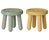 The PRE-ORDER: Maileg Stool Set, Mouse - Mint/Light Yellow (Estimated Arrival Mid July) includes two small wooden stools with vintage finishes in mint and light yellow, each featuring three sturdy legs and smooth, rounded edges for rustic charm.
