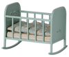 PRE-ORDER: Maileg Cradle, My - Blue Mint (Estimated Arrival Mid August)—a small, blue mint toy cradle with decorative side patterns, includes a patterned mattress and pillow.