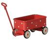 PRE-ORDER: Maileg Wagon, Mouse - Red (Estimated Arrival Mid September). This small red metal wagon with white polka dots and a long handle is perfect as a charming accessory for your mouse family.