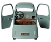 The PRE-ORDER: Maileg Truck, Mouse (arriving early November) is a small, vintage-style vehicle with blue-green paint, brown seats, opening front doors, a steering wheel, visible speedometer, and "DK 56 915" license plate. Perfect for play scenes.