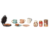 The PRE-ORDER: Maileg Waffle Set, Mouse (Estimated Arrival Mid October) features heart-shaped waffles, teacups with saucers, plates, a milk jug, and jars for choco spread, strawberry jam, and hot chocolate—ideal for imaginative play breakfasts!.