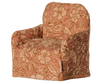 The PRE-ORDER: Maileg Folding Chair, Mouse - Flower (arriving early November) features a floral fabric and is ideal for dollhouse settings or as a Maileg chair, with rounded arms and backrest, shown on a white background.