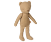 PRE-ORDER: Maileg Teddy Junior in Dark Sand—an adorable, light brown teddy bear with long arms and legs, crafted from soft cotton fabric and standing upright. Estimated arrival: Mid November.