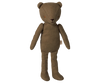 The PRE-ORDER: Maileg Teddy Dad - Ash Green features a vintage-style plush bear with simple stitched facial details, elongated limbs, and a side fabric tag, shown standing upright against a white background. Estimated arrival: Mid November.
