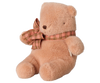 The PRE-ORDER: Maileg Teddy Bear Plush, Mini - Vintage Rose sits upright against a white background, featuring a soft vintage rose hue and fuzzy texture—an adorable stuffed animal perfect for cuddles. Estimated arrival early October.