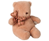 The PRE-ORDER: Maileg Teddy Bear Plush, Mini - Vintage Rose (est. arrival early October) is a soft, huggable teddy bear with a pink and brown plaid ribbon, small eyes, stitched nose, and a circular tag on its right arm.
