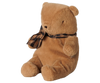 The PRE-ORDER: Maileg Teddy Bear Plush, Small - Mushroom sits upright with a plaid scarf around its neck, facing slightly left against a plain white background. Estimated arrival early October.