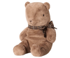 The PRE-ORDER: Maileg Teddy Bear Plush, Large - Dark Mushroom features soft, huggable fur and sits upright with a charming look, shown against a plain white background. Estimated arrival is early November.