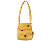 The PRE-ORDER: Maileg Cheese Bag, Medium Mouse features a small yellow fabric bag with a long strap and playful cheese design with black spots, shown against a plain white background. Estimated arrival: early November.