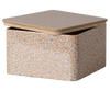 PRE-ORDER: Maileg Metal Box - Branches (Estimated Arrival Early October). This square, light-colored metal box features a delicate design of small blue flowers and yellow vines, and comes with a slightly open lid.