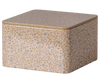 PRE-ORDER the Maileg Metal Box - Branches: a square tin with a beige background, gold vines, and blue flowers. Perfect as a stylish storage box. Estimated arrival early October.