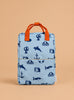 The Sticky Lemon Backpack Large - Special Edition - Wonders of the Deep Sea is a light blue kids' backpack with orange handles, navy blue ocean-themed prints on beige, made from recycled PET bottles and finished with a waterproof lining.