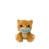 The Olli Ella Dinkum Cat Binx - Ginger is a plush orange cat with big brown eyes, sitting upright and holding a blue fish toy in its magnetic mouth—perfect for imaginative play.