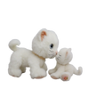 Two Olli Ella Dinkum Cat Lux plush kitties in white, one standing and one sitting, touch noses on a white background. This posable pair features big eyes and soft, fluffy fur for extra cuddly charm.
