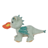 The Olli Ella Dinkum Dragon - Blaze - Green is a light green plush dragon toy with blue wings and spikes, standing on four legs and featuring a magnetic mouth that breathes an orange and yellow fabric flame.