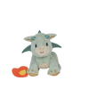 The Olli Ella Dinkum Dragon - Blaze - Green, a plush dragon toy with blue glittery horns and wings, sits beside a small orange heart-shaped accessory on a plain white background.