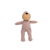 Olli Ella Dozy Dinkum - Pip is a soft cotton doll with closed eyes, light brown skin, and a brown tuft of hair, dressed in a pink rainbow hooded onesie—perfect as baby’s first toy. Pictured arms outstretched on a plain white background.