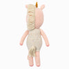 Cuddle + Kind Ella the Unicorn is a stuffed pink unicorn toy with a gold horn, cream mane and tail, and a light speckled outfit, shown from the back on a white background.