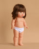 The Minikane Standing Doll (14") - Chléa, made in Spain, features short brown hair and blue eyes, posed upright in white underwear against a plain beige background. Clothing sold separately.