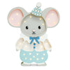 The Handmade Wooden Lamp - Felix The Mouse is a charming mouse-shaped night light with big pink ears, a blue bow tie and pants, a checkered party hat, and soft LED lights—ideal nursery decor.