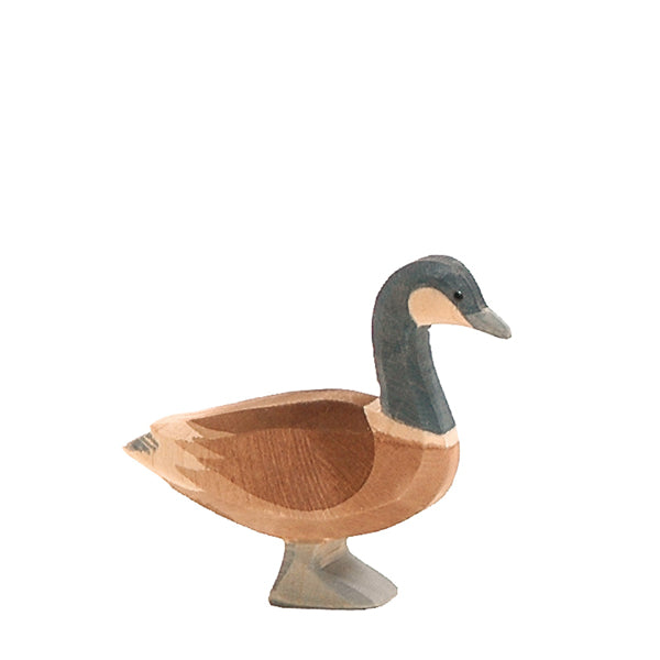 Ostheimer Canada Goose - Standing, a handcrafted wooden toy goose with a dark grey head and neck and a brown body, perfect for imaginative play.