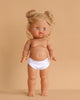 The Minikane Standing Doll (14") - Louisa features blonde hair, blue eyes, and styled hair. Louisa stands upright against a beige background wearing only white underwear; clothing is sold separately.
