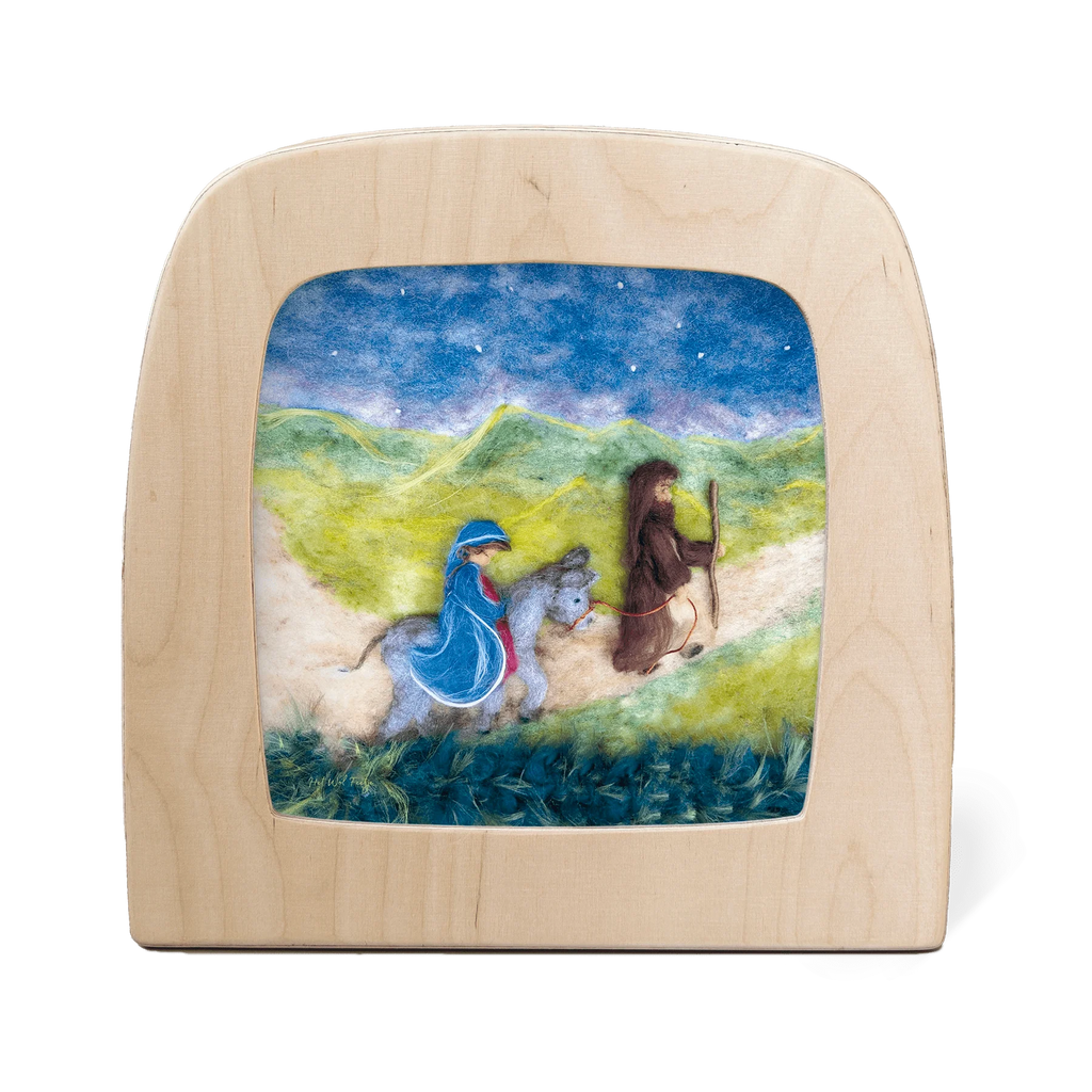 The Silhouette Only - Advent for Toverlux Lamp beautifully depicts Mary on a donkey and Joseph walking under a starry night, with green hills—ideal as a translucent scene for enchanting home decor. Ships in one week.