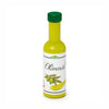 The Erzi Olive Oil Pretend Food is a wooden green play bottle with a matching cap, labeled "Olivenöl" and decorated with olive images—an ideal accessory for any pretend kitchen toy set.
