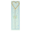 A slender, Meri Meri Gold Sparkler Heart Candle with a heart-shaped top adorned with small blue stars and gold glitter. The stem of the bookmark features the inscription "I love you more than you can imagine.