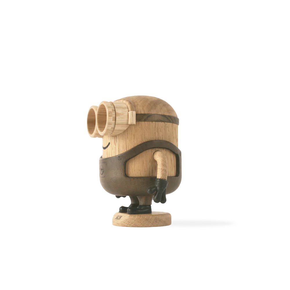 A decorative wooden barrel with a tap, designed to look like a small keg or cask, displayed against a transparent background featuring Boyhood Minion Bob from the Minions movies.