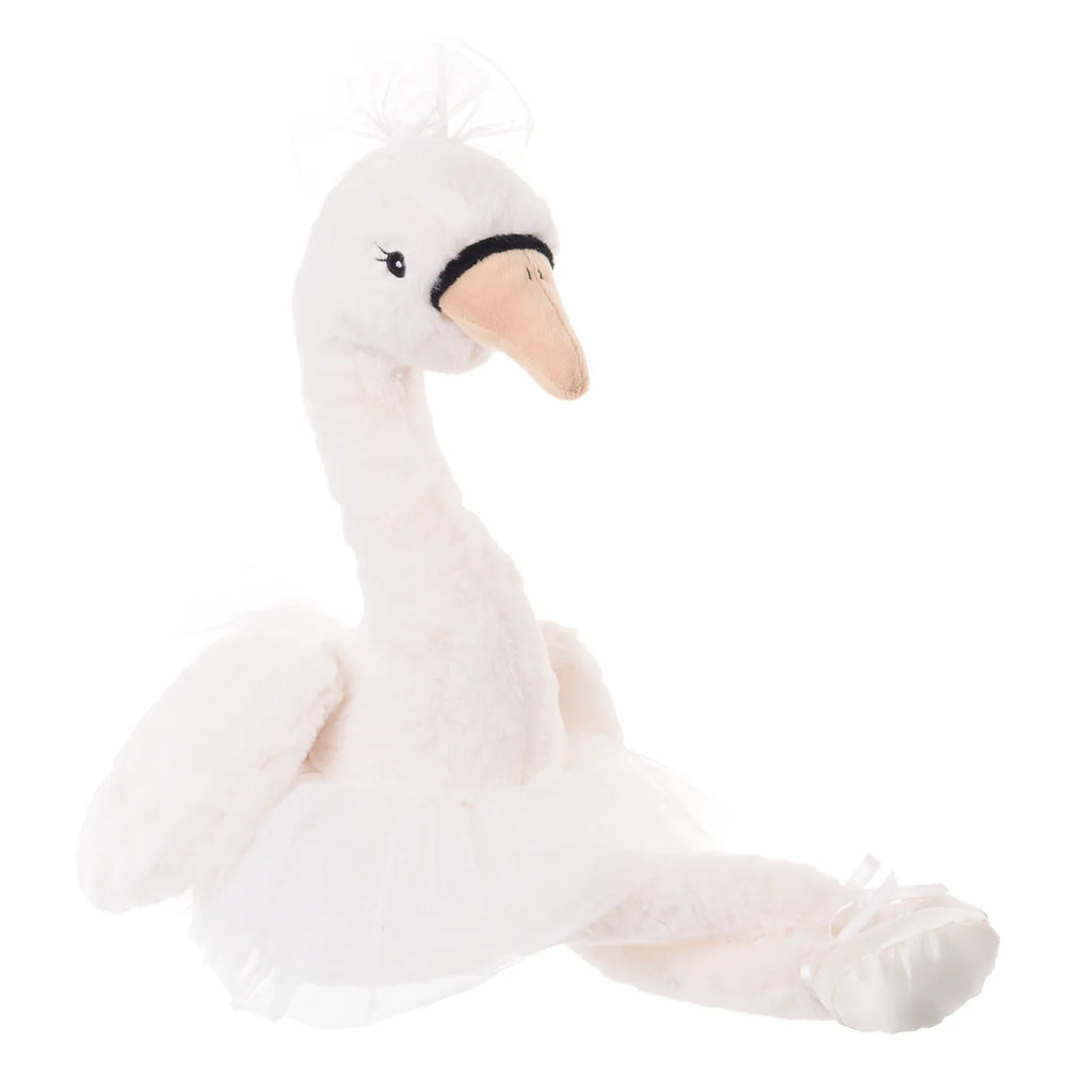 The Bukowski Odette Ballerina Swan is a plush toy with soft white fur, a white tutu, matching slippers, and a gentle expression—an elegant ballet stuffed animal ideal for any collection.