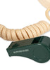 A dark green whistle featuring the “KONGES SLØJD” logo is attached to a coiled beige cord, making it the perfect accessory for the Konges Sloejd Football Set or for backyard practice sessions.