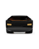 The Playforeer UFO Cannone Car in Black, inspired by 70's concept cars, features sharp angles, tinted windows, and rectangular tail lights, shown from the rear against a white background.