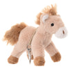 Introducing the Bukowski - Pony Sugar Bag Charm: a small, plush toy horse featuring soft light brown fur, a fluffy mane and tail, brown hooves, and a silver clip on its side—perfect as an adorable pony charm for your backpack or keychain.