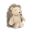 The Mon Ami - Harlow Hedgehog Plush Toy sits upright on a white background, featuring light tan fur, round black eyes, and a fluffy dark brown mane along its back.