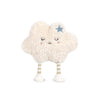 The Mon Ami - Soft Cloud Plush Toy features a fluffy white design, closed eyes, a small smile, beige striped legs with white feet, and a blue star—an adorable cuddly gift for kids.