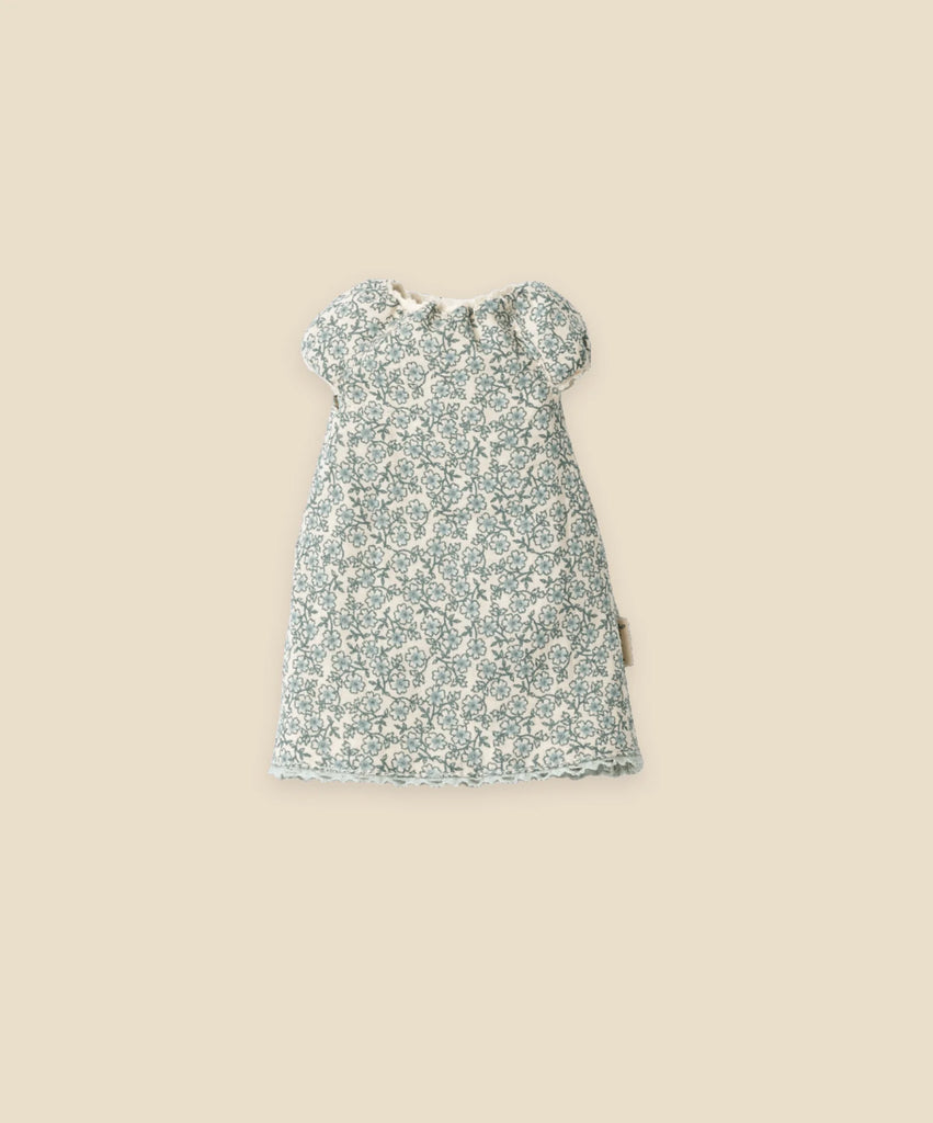 A Maileg Teddy Family Set - Gift Wrapped with short sleeves and a vintage look, featuring slight gathering at the neckline, displayed against a plain beige background.