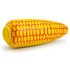 A digitally modified image of a Erzi Corn on the Cob Pretend Food covered with a textured, orange net pattern on a solid white background, resembling handcrafted toys.