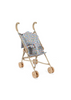 The Konges Sloejd Doll Stroller - Rose Flower has a beige frame with curved handles, double wheels at each corner, and a seat covered in colorful floral fabric. It’s pictured empty against a plain white background.