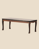 The Maileg Long Dining Table, Mouse (expected arrival: 03/15/26), features a rectangular wooden design with a dark finish and curved legs, perfect as a mouse table or for charming dollhouse accessories on a plain beige background.
