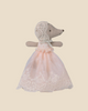 The Pre-order: Maileg Baby Mouse in Gown - Powder (arriving by 06/15/26) features a baby mouse in a charming gown and lace bonnet, standing upright against a plain beige background.