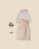 Pre-order: Maileg Wedding Dress, Mum Mouse—features a white lace gown, sheer veil, pink floral hair accessory with green leaves, and a blue ribbon. All items are arranged on a beige background. Expected arrival by 06/15/26.