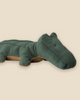 The Pre-order: Maileg Crocodile, Big - Forest Green (arriving 06/15/26) is a soft, huggable plush toy with simple stitched features, a brown underside, and cozy cotton stuffing—perfect for cuddles. Pictured on a light beige background.