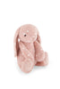 Penelope from the Snuggle Bunnies “Little Love” collection is a blush pink bunny adorned with white spots, floppy ears, black eyes, and a stitched nose. Sitting upright, this soft toy features a delicately embroidered heart on its left paw—making it a charming keepsake gift.
