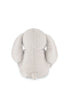 A plush, light gray stuffed animal named Snuggle Bunnies - Olive The Elephant is shown from the back with long floppy ears, a small round tail, a fuzzy texture, and a white tag near the tail.